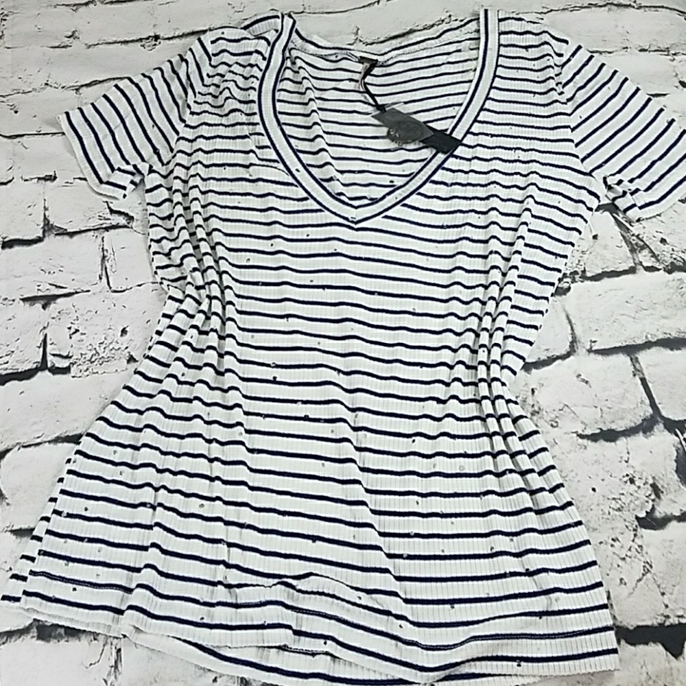 Poof Distressed striped t-shirt sz Lg